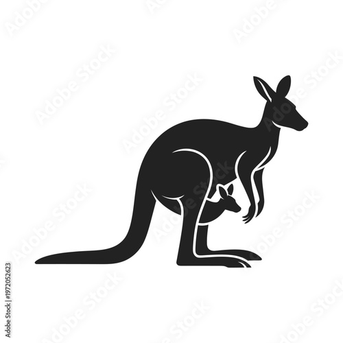 Silhouette of a kangaroo and joey a mother and her baby