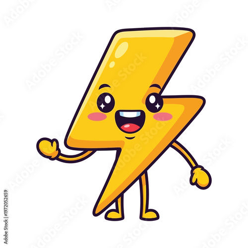 Happy lightning bolt character with funny face and arms vector art
