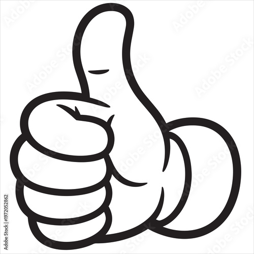 Thumbs up icon, hand gesture, approval symbol, black line art