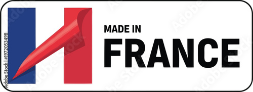Made in France label with flag colors and stylish typography for product packaging and branding