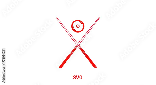 Red Billiard Pool Cues Crossed Over White Ball, Sports Game Icon