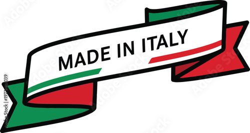 Made in Italy emblem with national flag colors ribbon banner design isolated on white background