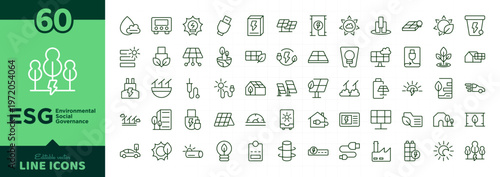 Social, governance, and environmental line icon set. ESG, ecology, green city, net zero vector icons. Editable stroke