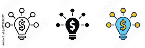 Monetizing Ideas Vector Icon, light, bulb with dollar sign symbolizing innovation, entrepreneurship, and financial growth