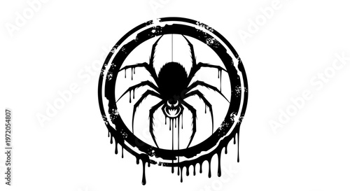 Black spider logo with dripping effect.