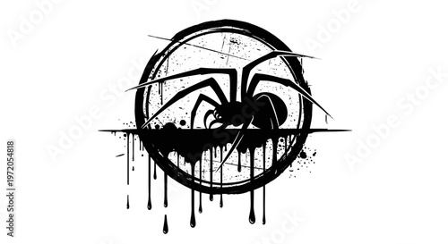 Black spider logo with paint splatters.