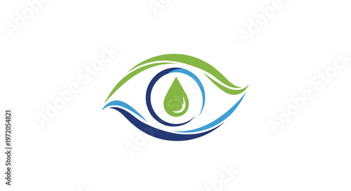 Green eye with water drop logo.