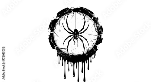 Black spider on dreamcatcher web.