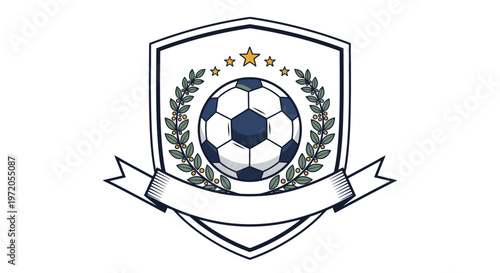 Soccer ball logo with laurel wreath and stars.