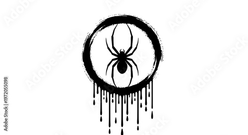 Black spider in a circle with drips.
