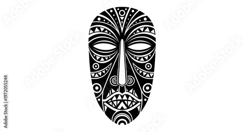 Tribal Mask Graphic Design, African Ethnic Face Art, Black and White, Isolated