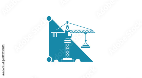 Blue Construction Crane Icon on White Background for Design.