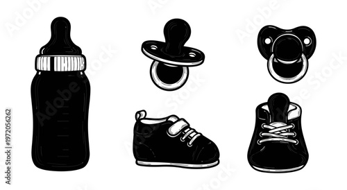 Baby items illustration isolated on black background