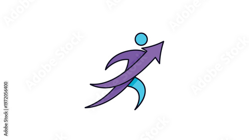 Abstract Purple Arrow Person Symbolizing Growth and Success.