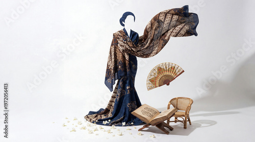 Modern Hari Kartini Symbolic Design with Abstract Silhouette, Batik Flow, and Cultural Elements