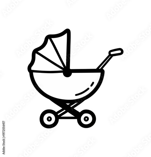 Baby stroller illustration simple white design on black background