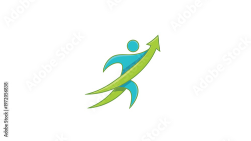 Abstract illustration of a person with an upward arrow, representing growth and success.