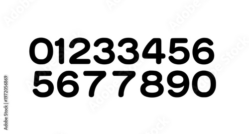 Modern bold number set 0 to 9 clean sans serif numeric font vector isolated on white background



