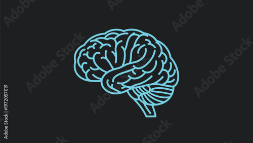 Artistic Neon Brain Illustration on Dark Background for Conceptual Design.
