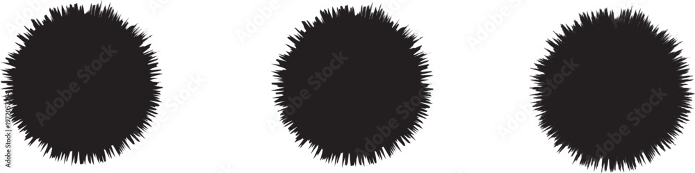 Ταπετσαρία Trio of black spiky sunburst shapes with jagged furry edges for abstract graphic