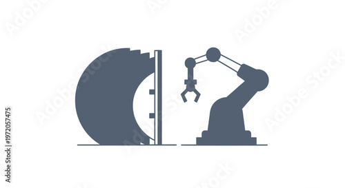 Automated Robotic Arm Assembling Industrial Component on White Background.