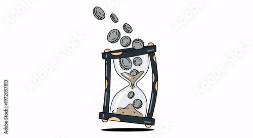 Time is Money Concept: Coins Falling into an Hourglass Symbolizing Financial Investment, Savings, and Business Value