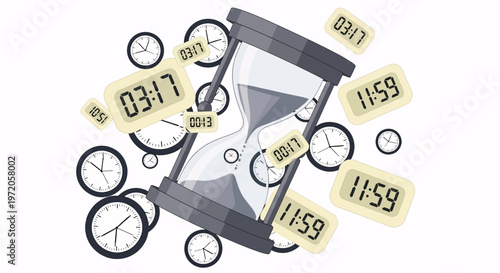 Countdown timer clocks and hourglass for time management