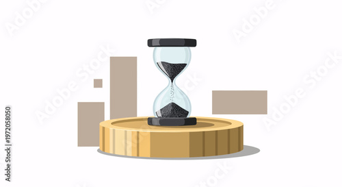 Hourglass on wooden platform with blocks, symbolizing countdown and time management