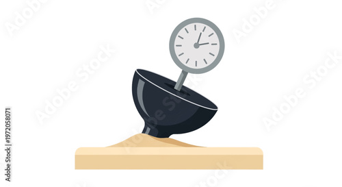 Time management concept with clock and hourglass on a wooden base