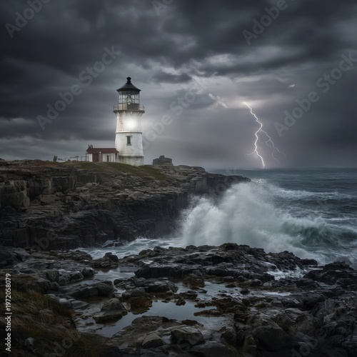 Wallpaper Mural A lighthouse standing sentinel on a rugged cliff overlooking a s Torontodigital.ca