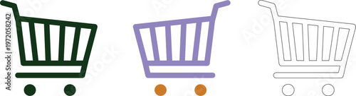 Set of Colorful Shopping Cart Icons in Flat and Outline Styles for E-commerce Web Design and Retail Apps