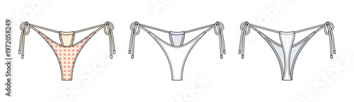 Fotografi Basic Bikini Bottom Set Side Tie Thong Swimwear Minimal Beachwear String Panty F