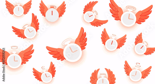 Countdown timer icons with wings for time management concept