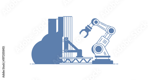 Automated Robotic Arm in Industrial Manufacturing Process Illustration.