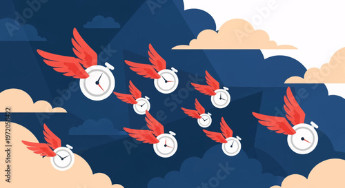Wings stopwatch flying through clouds, symbolizing efficient countdown time management