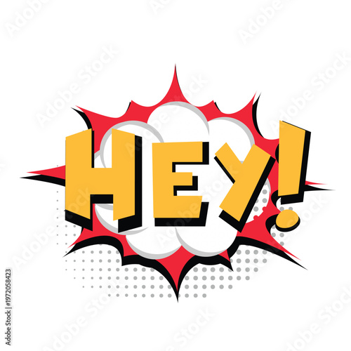 Comic Style Hey Burst Pop Art Explosion Sticker for Social Media Expression and Marketing Design