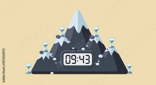 Countdown timer on mountain peak, time management concept