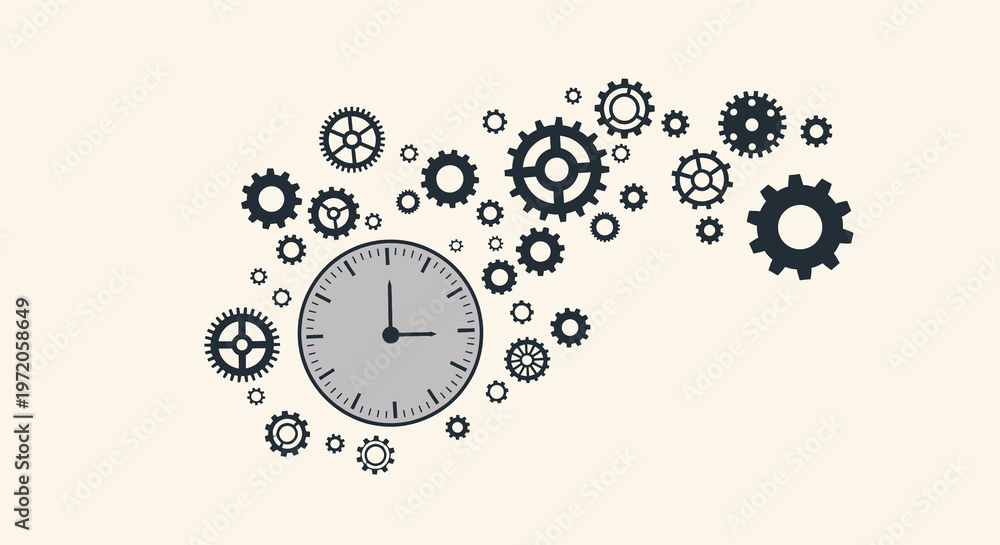 Fototapeta premium Time Management Concept with Clock and Gears for Business Productivity