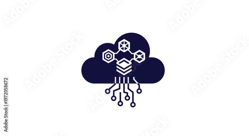 Cloud Computing Technology Icon Depicting Data Storage and Network Connectivity.