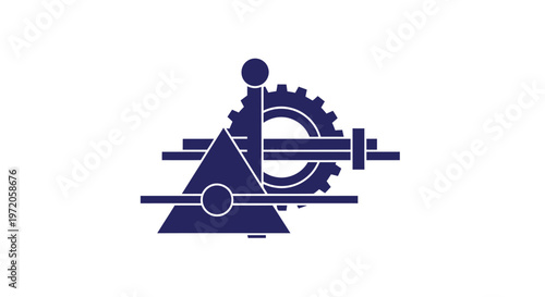 Abstract Mechanical Gear and Triangle Symbol on White Background.