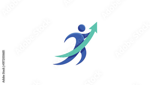 Abstract illustration of a person with an upward-pointing arrow representing growth.