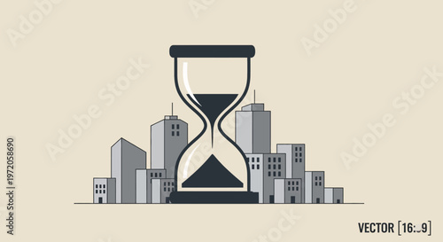 Hourglass in front of city skyline, symbolizing countdown and time management