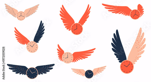 Time Flies: A Collection of Winged Clocks Symbolizing Time Management, Deadlines, and Urgency