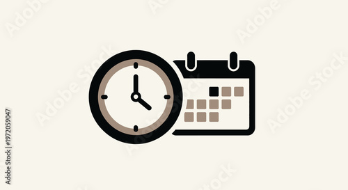 Clock and Calendar Icons Representing Time Management, Scheduling, and Countdown Planning for Business or Personal Use