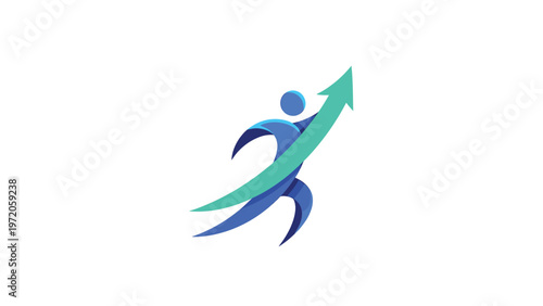 Abstract illustration of a person running with an upward arrow, representing growth.