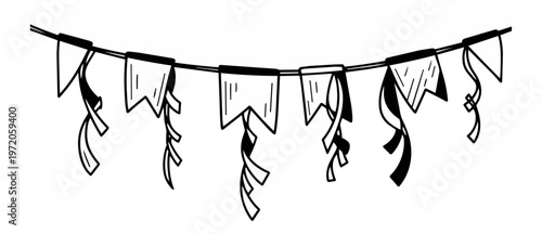 Decorative pennant banner illustration black and white