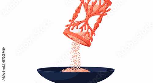 Unique coral-shaped hourglass with sand pouring into a bowl, illustrating concepts of countdown, deadlines, and effective time management.