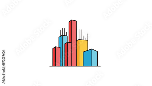 Colorful Abstract Cityscape Illustration Depicting Modern Urban Architecture.