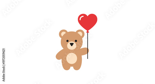 Brown Teddy Bear Holding Balloon.