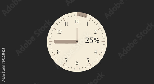 Clock Face Showing 25 Percent Remaining, Representing Time Management and Countdown Concepts